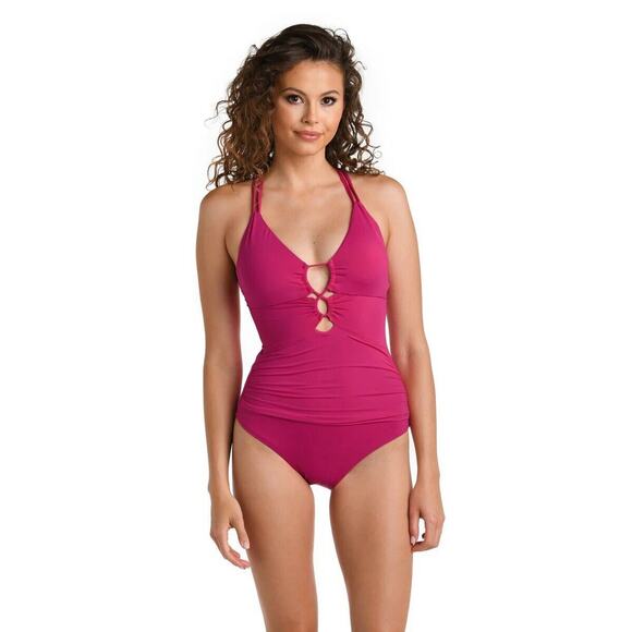 La Blanca Magneta Tummy Control Pink One Piece Swimsuit Beach Pool Womens 20W - Picture 1 of 8